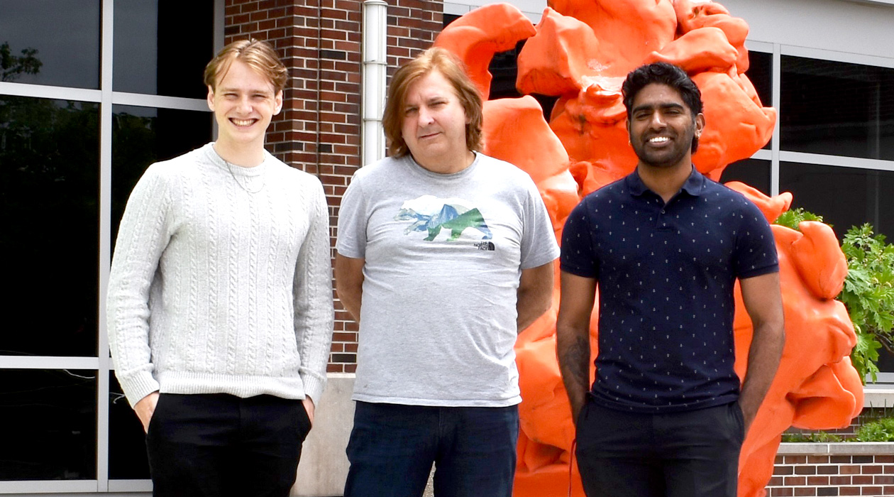 Stuart Robbins  (l to r) John Malcolm Forsyth, Professor Sergei Maslov, Ananthan Nambiar