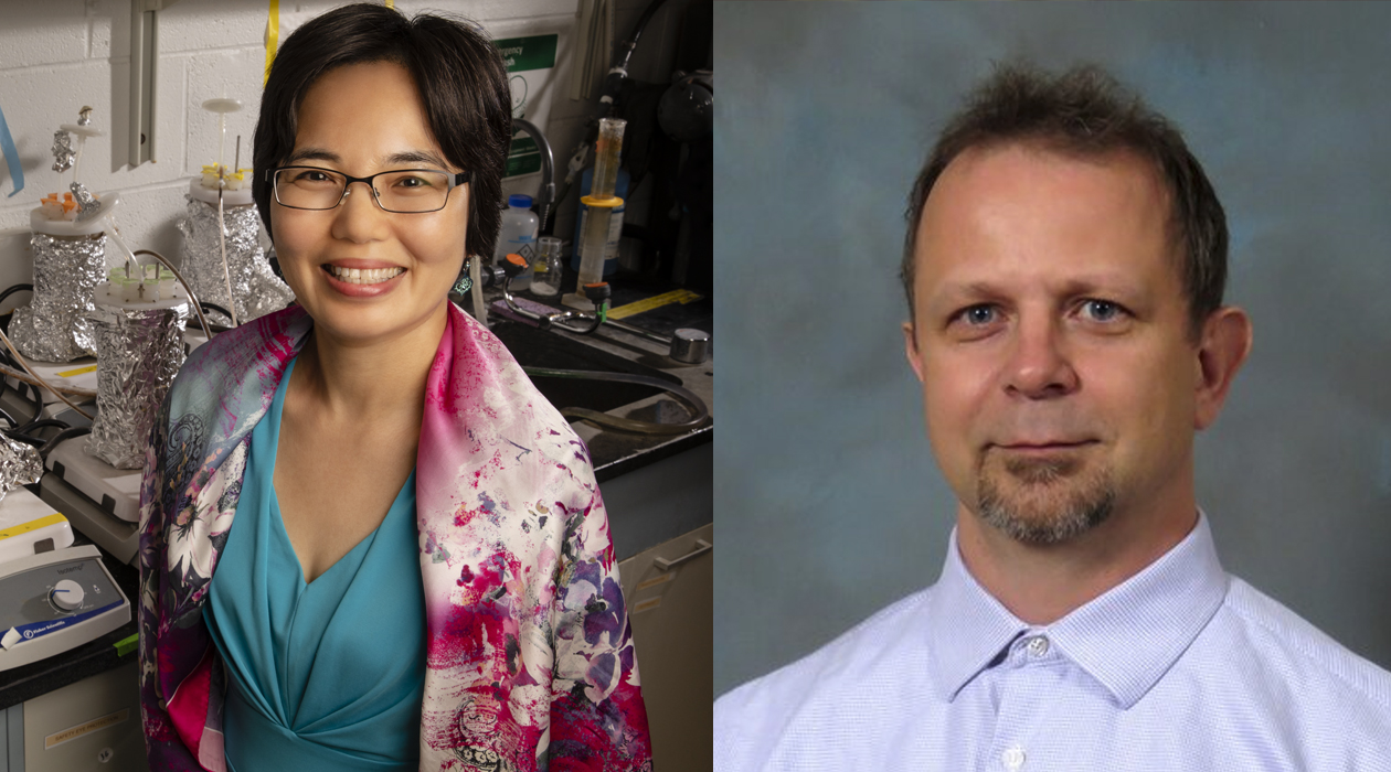 Civil and environmental engineering professor Helen Nguyen (left) and pathobiology professor Csaba Vargo (right)