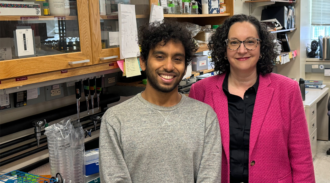 Anubhav Basu, left, graduate student and first author of the paper with Professor of Microbiology Cari Vanderpool