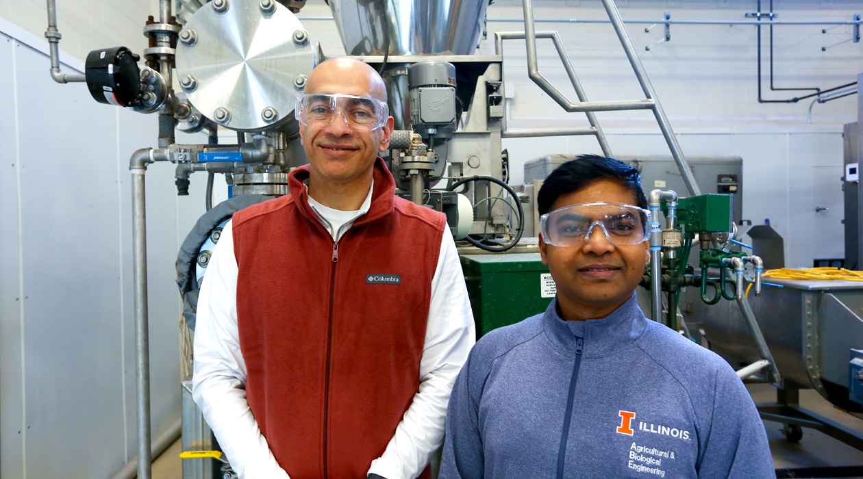 Postdoctoral research associate Tirath Raj (right) and Integrated Bioprocessing Research Laboratory Executive Director Vijay Singh (CAMBERS/PFS)