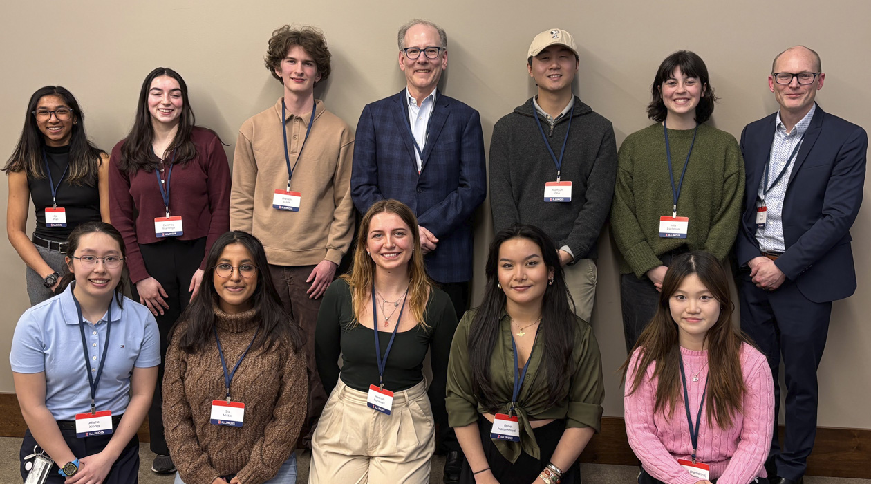 The 2024-2025 Tracy Undergraduate Team Science Training Program cohort, with Mark Tracy (back, center) and Tracy Parish (back, right). / Sarah Schwartz 