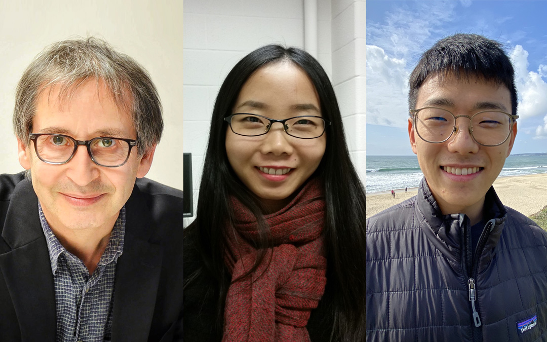 From left, Swanlund Professor of Physics Nigel Goldenfeld, graduate student Chi Xue, and former undergraduate student Zhiru Li.