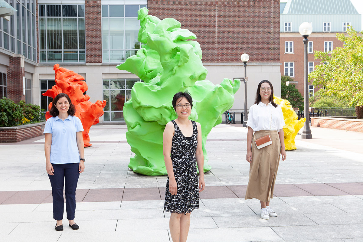 From left to right: Neslihan Akdeniz, Helen Nguyen, and Yuqing Mao investigated different compost samples to compare the number of pathogens and antibiotic resistance genes."