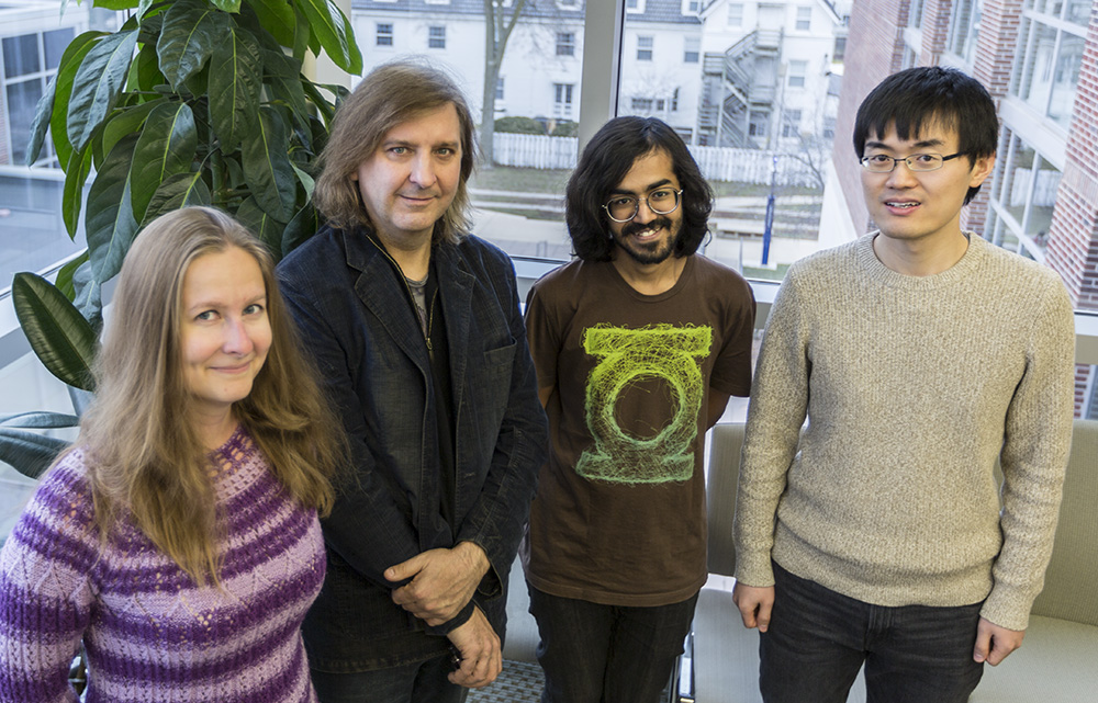 Graduate student Veronika Dubinkina of Bioengineering, Professor of Bioengineering and Bliss faculty scholar Sergei Maslov, MIT postdoctoral fellow Akshit Goyal, and graduate student Tong Wang of Physics.