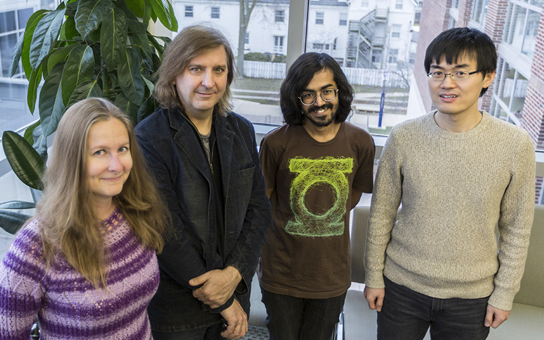 Graduate student Veronika Dubinkina of Bioengineering, Professor of Bioengineering and Bliss faculty scholar Sergei Maslov, MIT postdoctoral fellow Akshit Goyal, and graduate student Tong Wang of Physics.