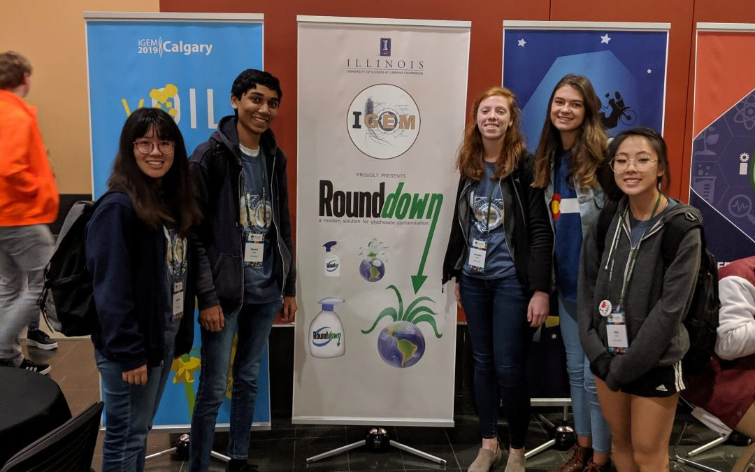 Sophie Liu, Sachin Jajoo, Jenny Ward, Pauline Ostoja-Starzewski, and Ally Choi of the University of Illinois iGEM team.