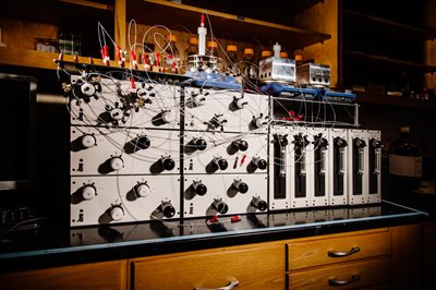 Automated synthesis platform in the Molecule Maker Lab. Photo credit: L. Brian Stauffer.